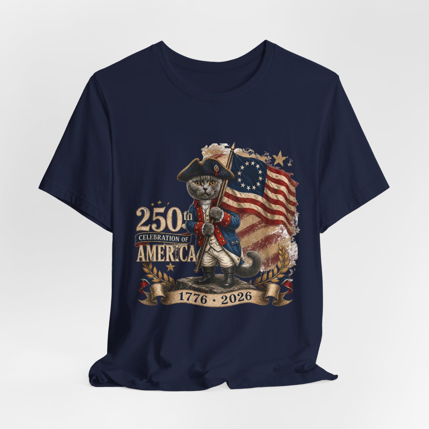 250th America Bicentennial Cat Tee — 1776–2026 Patriotic Flag T‑Shirt