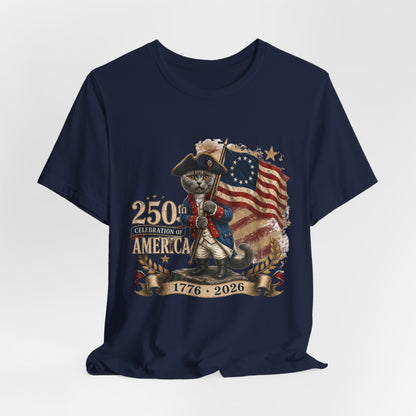 250th America Bicentennial Cat Tee — 1776–2026 Patriotic Flag T‑Shirt