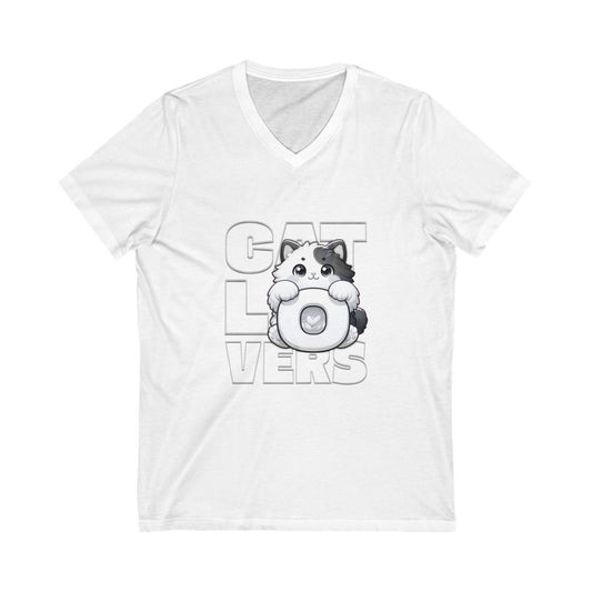 Adorable Cat Lovers Unisex V-Neck Tee, Cute Cat Shirt, Gift for Cat Owners, Pet Lover Apparel, Casual Everyday Wear, Cat-Themed Fashion