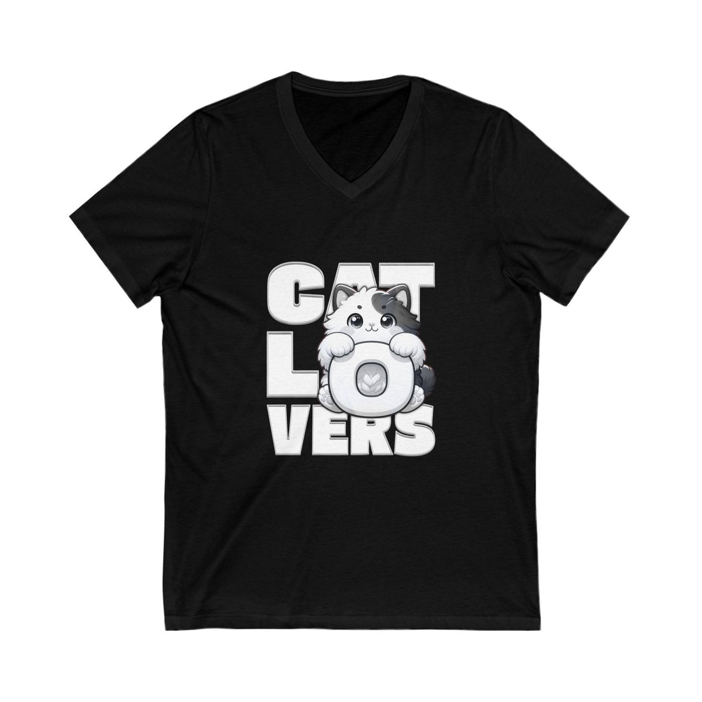 Adorable Cat Lovers Unisex V-Neck Tee, Cute Cat Shirt, Gift for Cat Owners, Pet Lover Apparel, Casual Everyday Wear, Cat-Themed Fashion