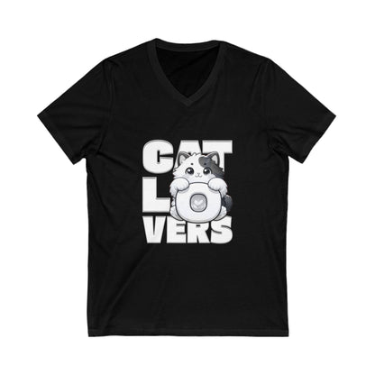 Adorable Cat Lovers Unisex V-Neck Tee, Cute Cat Shirt, Gift for Cat Owners, Pet Lover Apparel, Casual Everyday Wear, Cat-Themed Fashion