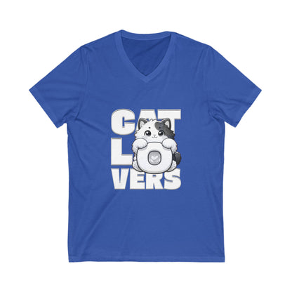 Adorable Cat Lovers Unisex V-Neck Tee, Cute Cat Shirt, Gift for Cat Owners, Pet Lover Apparel, Casual Everyday Wear, Cat-Themed Fashion