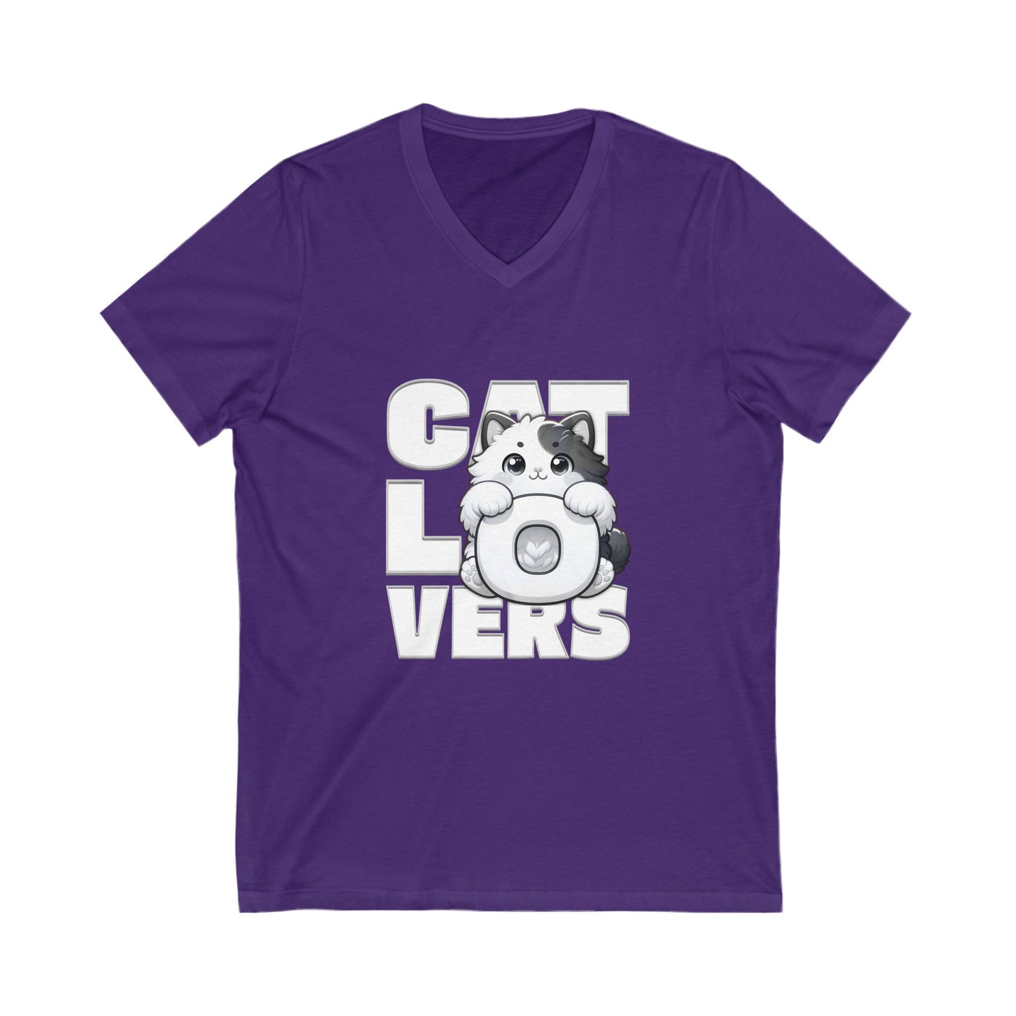Adorable Cat Lovers Unisex V-Neck Tee, Cute Cat Shirt, Gift for Cat Owners, Pet Lover Apparel, Casual Everyday Wear, Cat-Themed Fashion