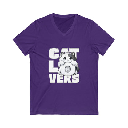 Adorable Cat Lovers Unisex V-Neck Tee, Cute Cat Shirt, Gift for Cat Owners, Pet Lover Apparel, Casual Everyday Wear, Cat-Themed Fashion