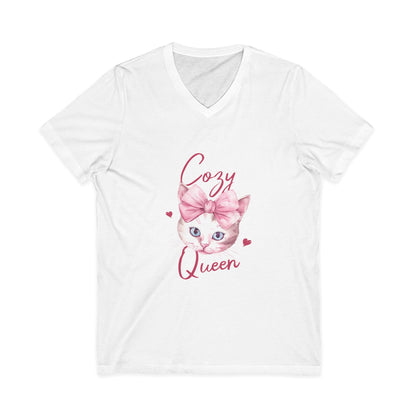 Cozy Cat Queen V-Neck Tee, Cat Lovers Shirt, Cute Top for Pet Owners, Gift for Cat Lovers, Cozy Apparel, Cat Mom Shirt
