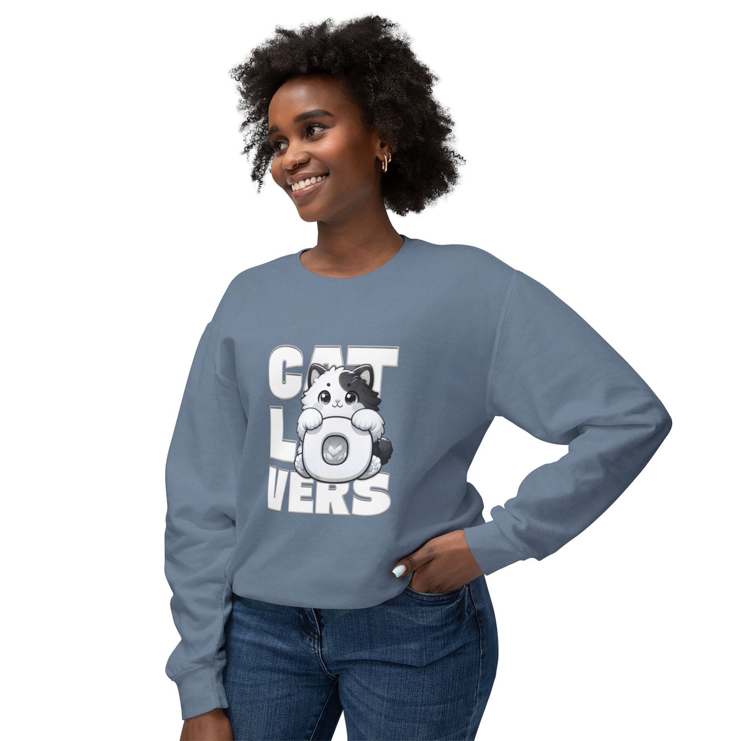 Cat Lovers Unisex Lightweight Crewneck Sweatshirt, Cute Pet Sweatshirt, Gift for Cat Owners, Cozy Apparel, Animal Lover Clothing