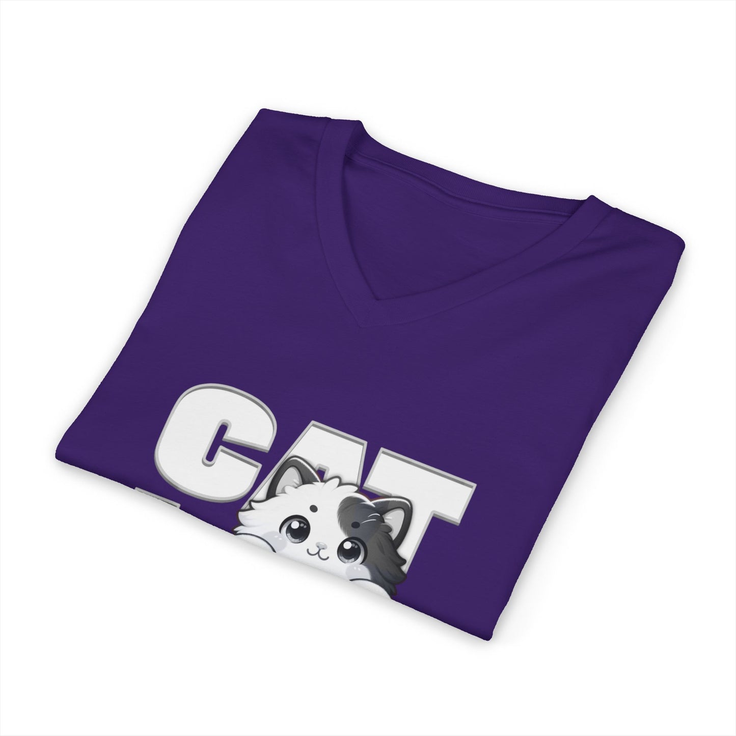 Adorable Cat Lovers Unisex Jersey V-Neck Tee, Cute Cat Shirt, Gift for Cat Owners, Pet Lover Apparel, Casual Everyday Wear, Cat-Themed Fashion