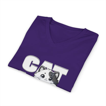 Adorable Cat Lovers Unisex Jersey V-Neck Tee, Cute Cat Shirt, Gift for Cat Owners, Pet Lover Apparel, Casual Everyday Wear, Cat-Themed Fashion