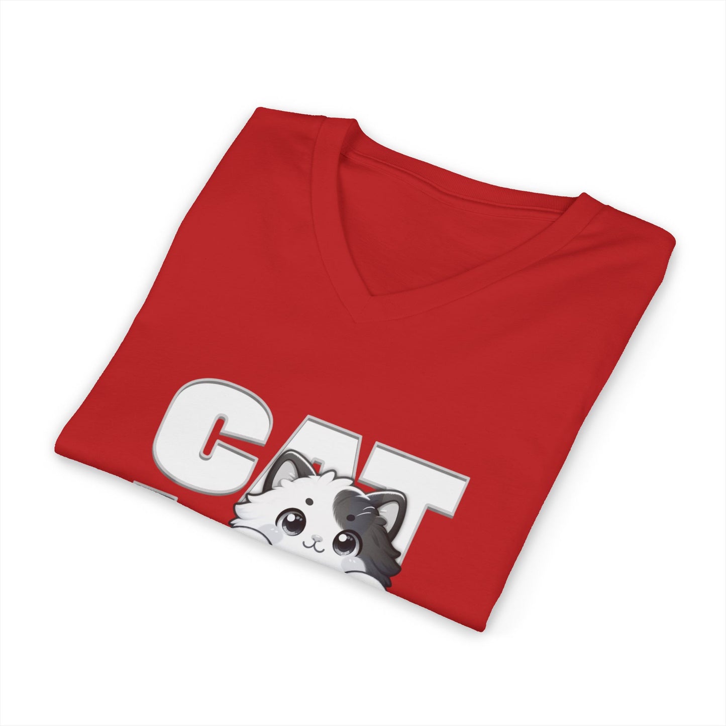 Adorable Cat Lovers Unisex Jersey V-Neck Tee, Cute Cat Shirt, Gift for Cat Owners, Pet Lover Apparel, Casual Everyday Wear, Cat-Themed Fashion